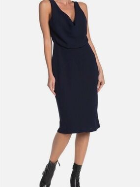Cowl Neck Sleeveless Midi Dress in Navy